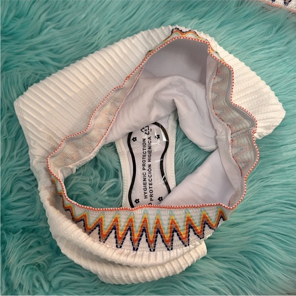 High Waist Bikini Swimsuit White With Colorful Ribbon Band Accent Sz MED NEW! - Picture 4 of 4